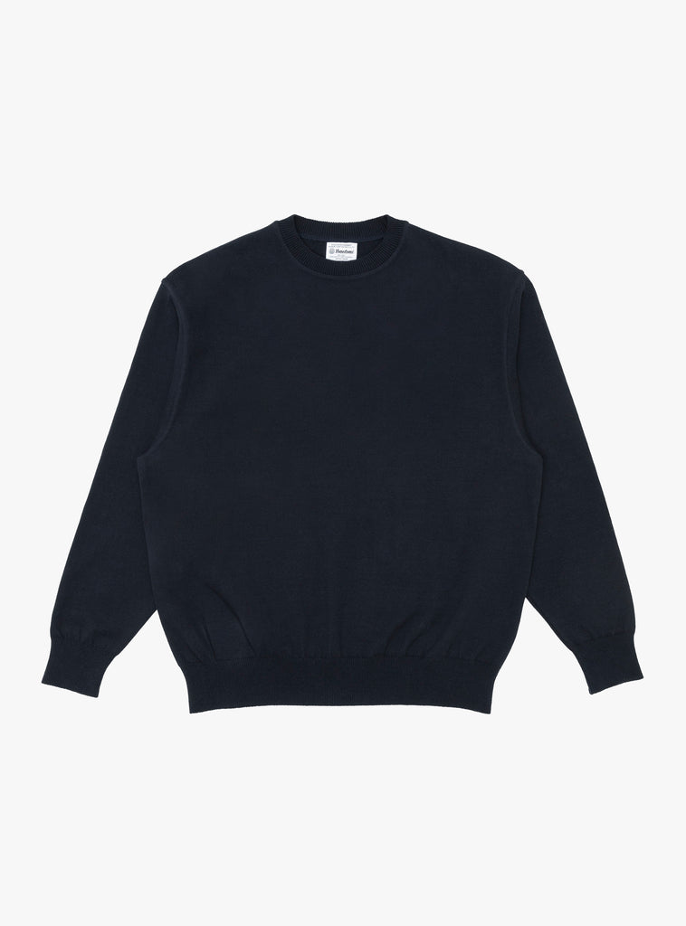 Wave Cotton Knit Pullover in Navy by Yonetomi at Couverture & The Garbstore
Front View