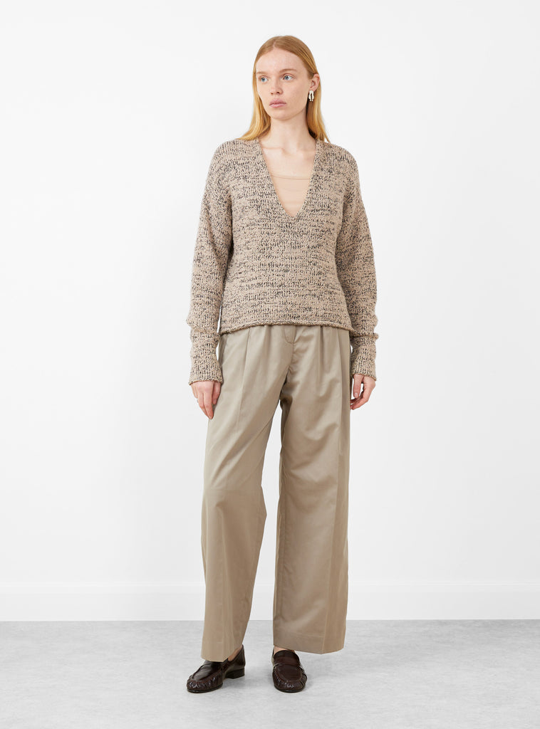 Marl V Neck Jumper in Brown by Lauren Manoogian at Couverture & The Garbstore
Model Front View