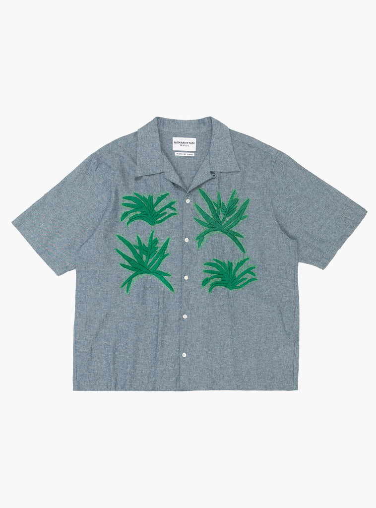 Cactus Hand Embroidery Shirt Indigo Green by NÒMARYTHM TEXTILE at Couverture & The Garbstore
Front