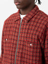 Brain Dead Check Mate Flannel Zip Shirt - Brown at The Garbstore - on model close up