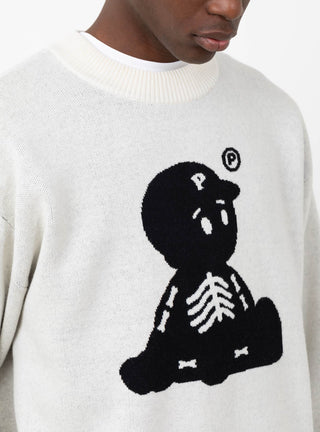 Skeleboy Knit Sweater Off-White by Pawa Speed Sports at Couverture and The Garbstore close up of graphic