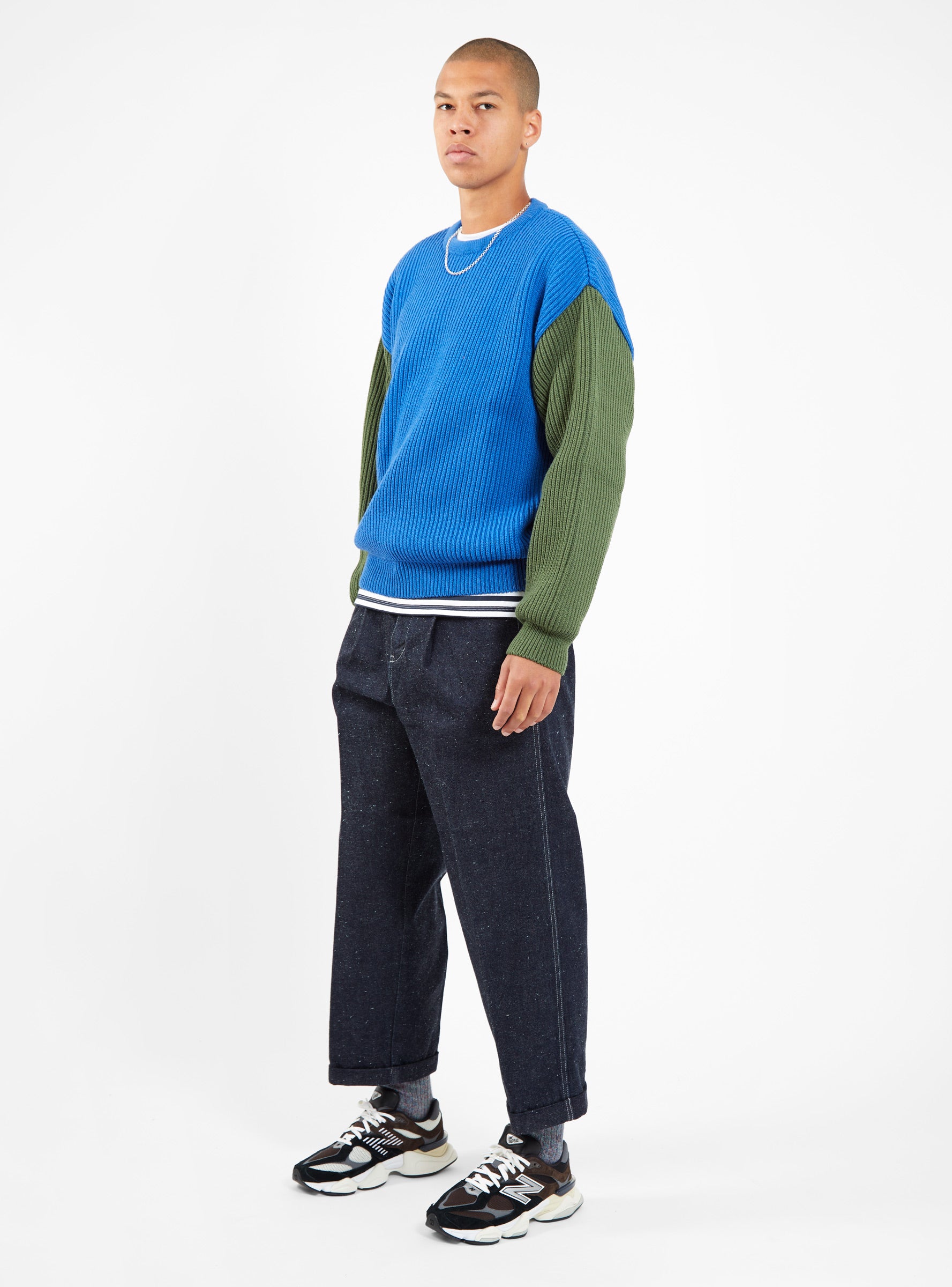 Beacon Merino Wool Crew Sweater Royal Blue & Olive by The English ...