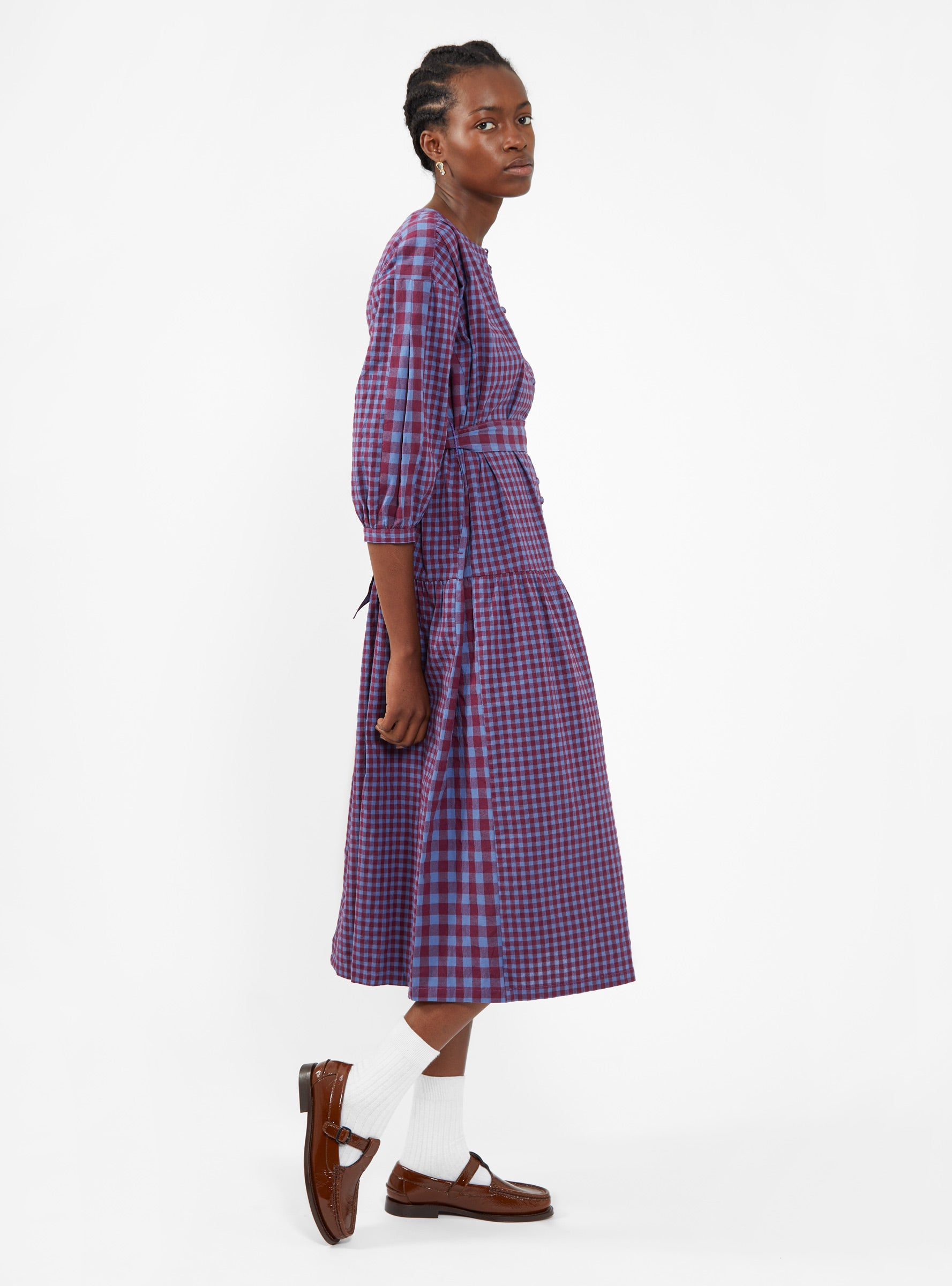 Blue check dress clearance zara