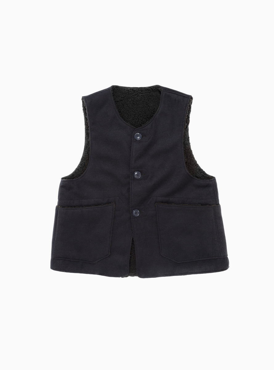 Over Poly Melton Wool Vest Dark Navy by Engineered Garments