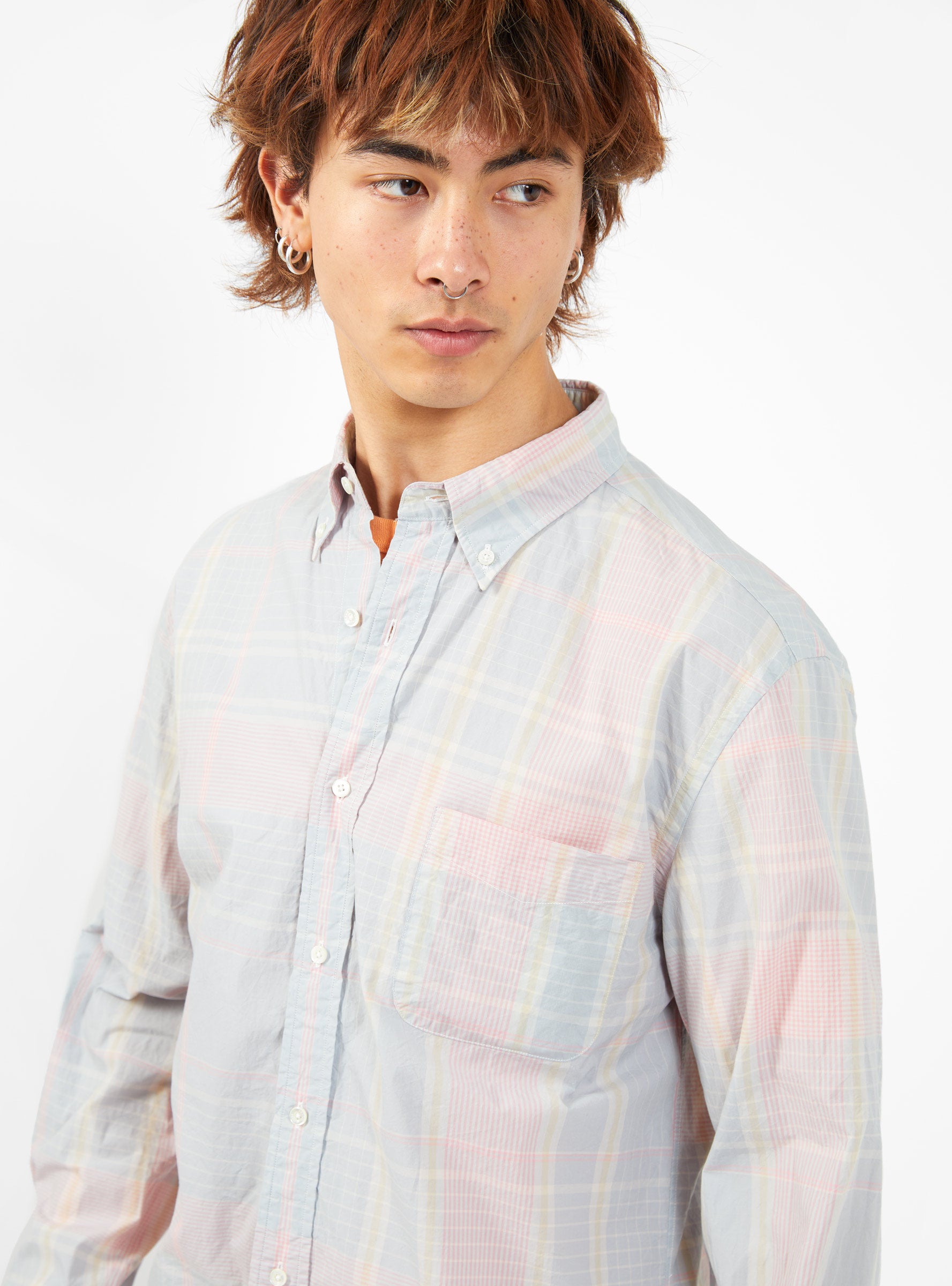 B.D. Big Fade Check Shirt Pale Blue & Pink by Beams Plus