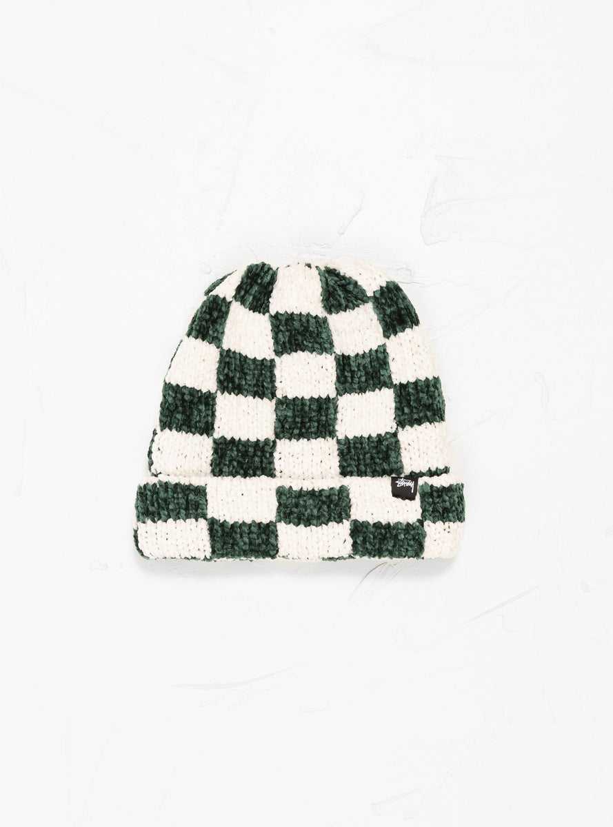 Crochet Checkered Beanie Green & White by Stüssy