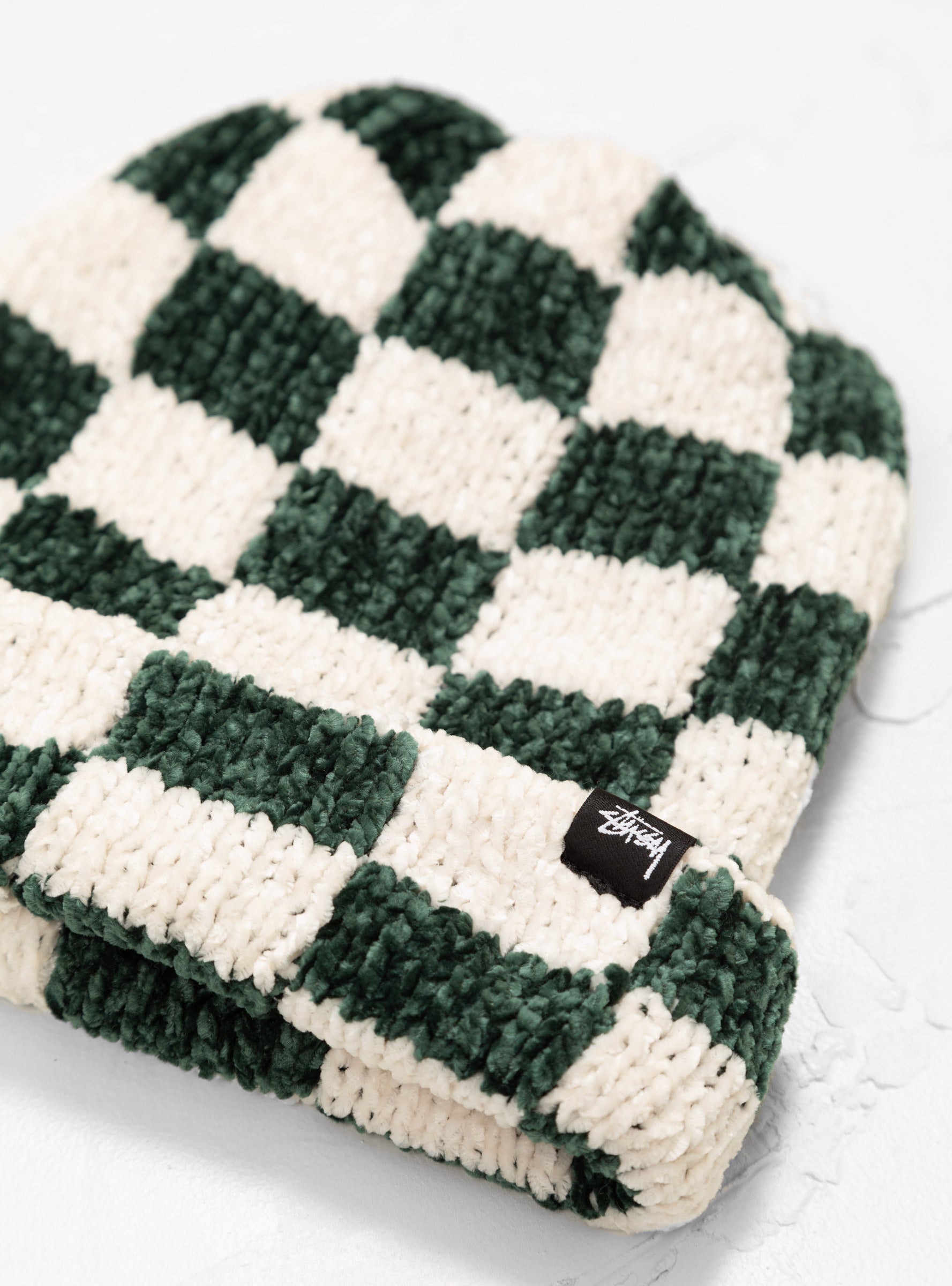 Crochet Checkered Beanie Green & White