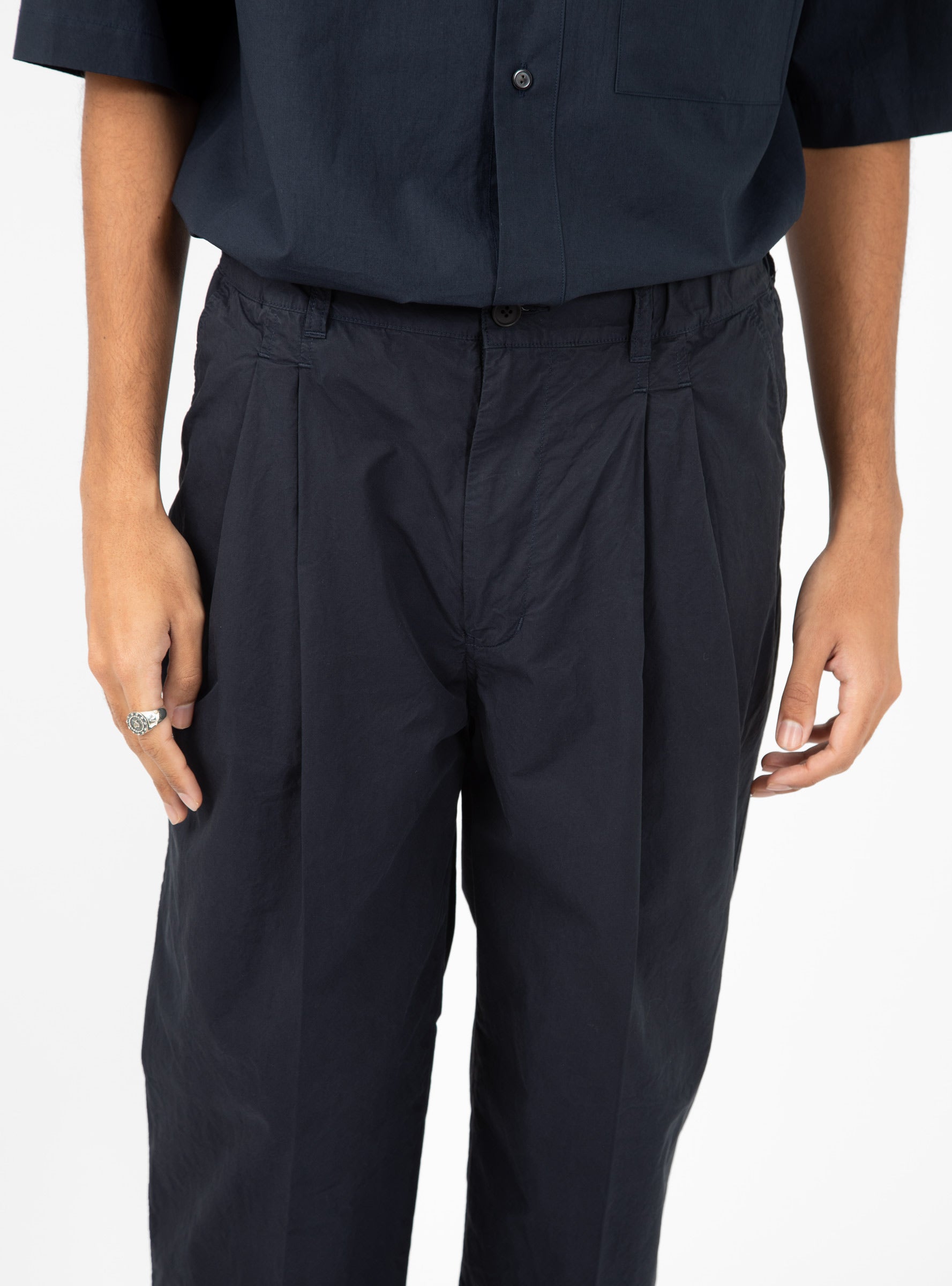 Garment Dyed Two Tuck Trousers Navy