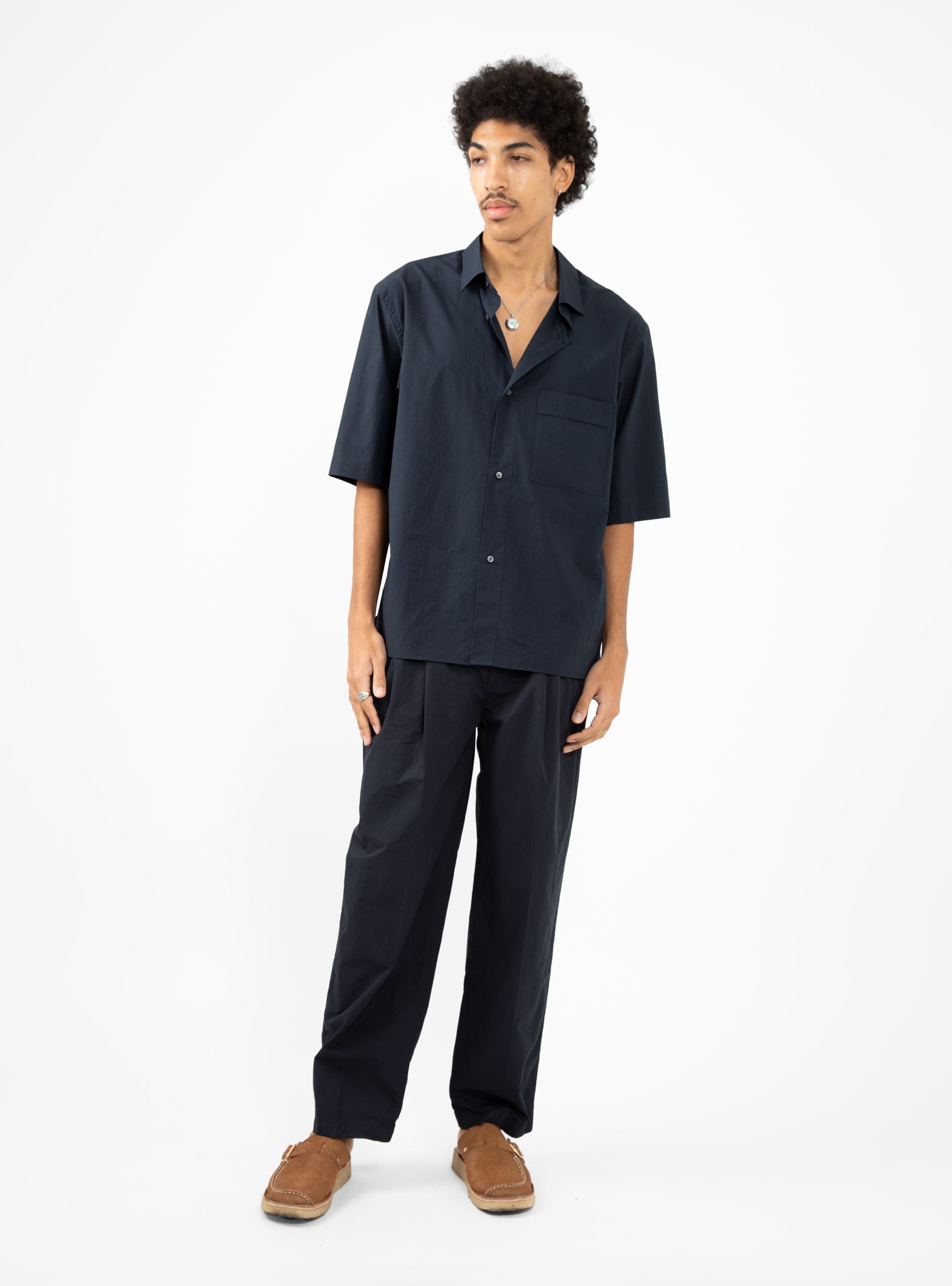 Cotton & Linen Half Sleeve Shirt Navy by Still By Hand